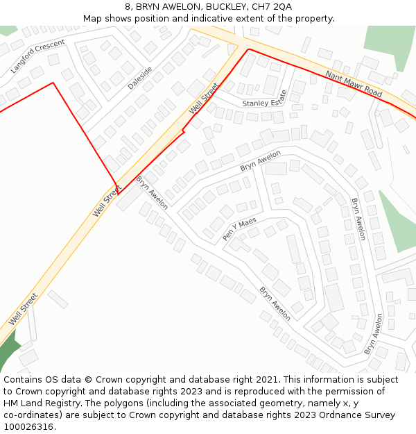 8, BRYN AWELON, BUCKLEY, CH7 2QA: Location map and indicative extent of plot