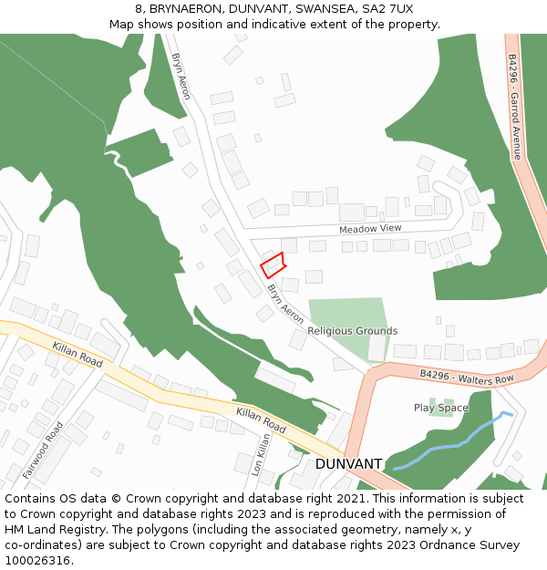8, BRYNAERON, DUNVANT, SWANSEA, SA2 7UX: Location map and indicative extent of plot