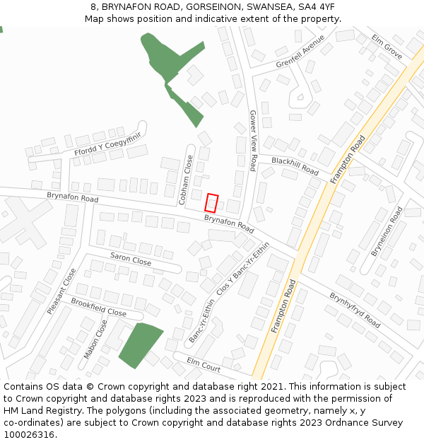 8, BRYNAFON ROAD, GORSEINON, SWANSEA, SA4 4YF: Location map and indicative extent of plot