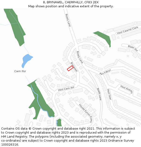 8, BRYNAWEL, CAERPHILLY, CF83 2EX: Location map and indicative extent of plot