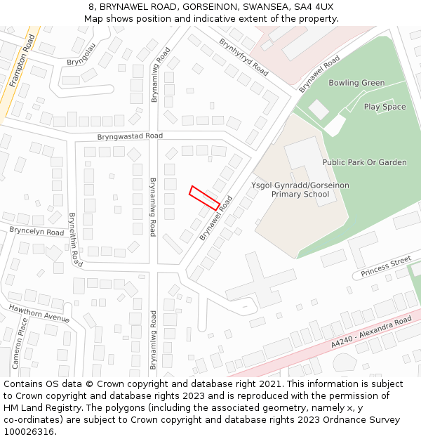 8, BRYNAWEL ROAD, GORSEINON, SWANSEA, SA4 4UX: Location map and indicative extent of plot