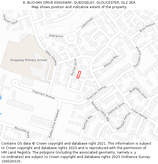8, BUCHAN DRIVE KINGSWAY, QUEDGELEY, GLOUCESTER, GL2 2EA: Location map and indicative extent of plot
