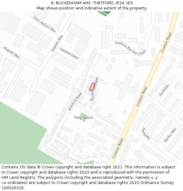 8, BUCKENHAM WAY, THETFORD, IP24 1ES: Location map and indicative extent of plot