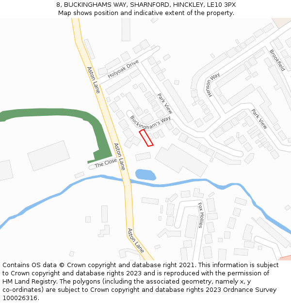 8, BUCKINGHAMS WAY, SHARNFORD, HINCKLEY, LE10 3PX: Location map and indicative extent of plot