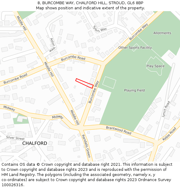 8, BURCOMBE WAY, CHALFORD HILL, STROUD, GL6 8BP: Location map and indicative extent of plot