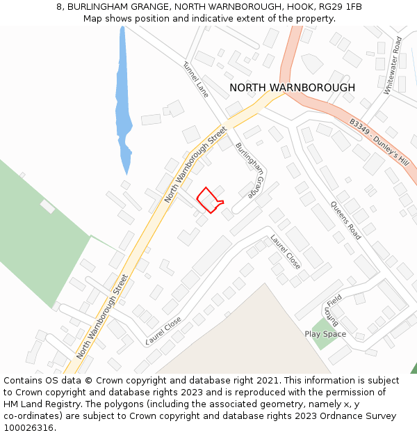 8, BURLINGHAM GRANGE, NORTH WARNBOROUGH, HOOK, RG29 1FB: Location map and indicative extent of plot