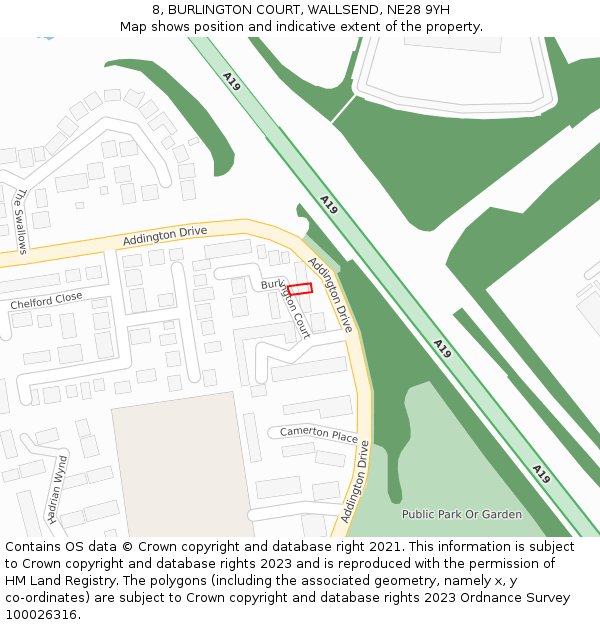 8, BURLINGTON COURT, WALLSEND, NE28 9YH: Location map and indicative extent of plot