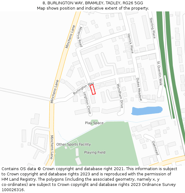 8, BURLINGTON WAY, BRAMLEY, TADLEY, RG26 5GG: Location map and indicative extent of plot