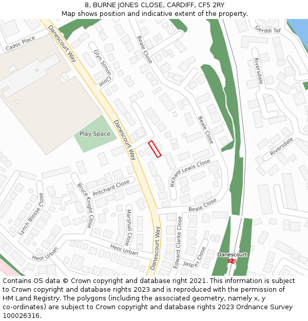 8, BURNE JONES CLOSE, CARDIFF, CF5 2RY: Location map and indicative extent of plot