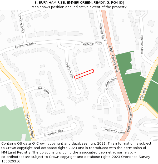 8, BURNHAM RISE, EMMER GREEN, READING, RG4 8XJ: Location map and indicative extent of plot