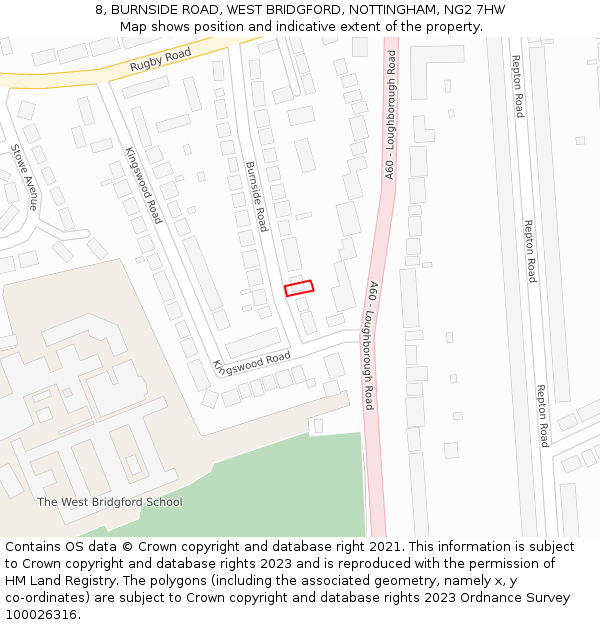 8, BURNSIDE ROAD, WEST BRIDGFORD, NOTTINGHAM, NG2 7HW: Location map and indicative extent of plot