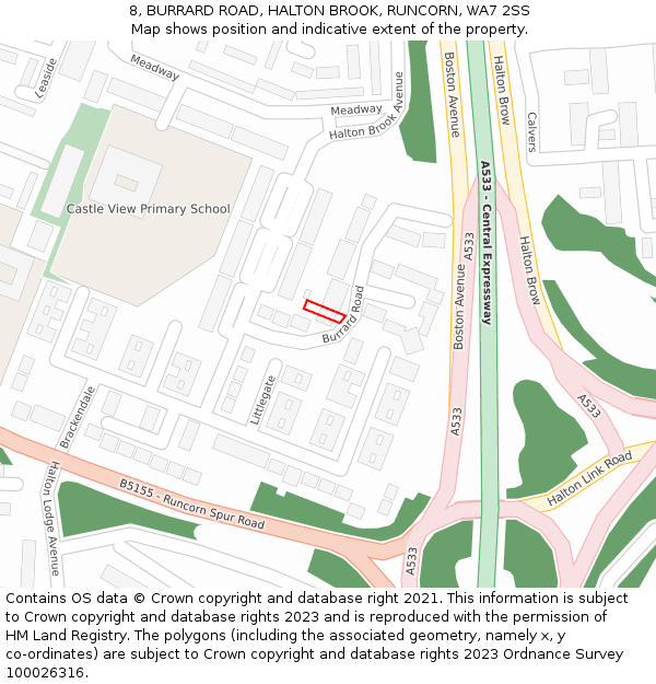 8, BURRARD ROAD, HALTON BROOK, RUNCORN, WA7 2SS: Location map and indicative extent of plot