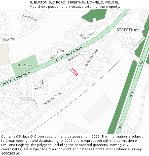 8, BURTON OLD ROAD, STREETHAY, LICHFIELD, WS13 8LJ: Location map and indicative extent of plot