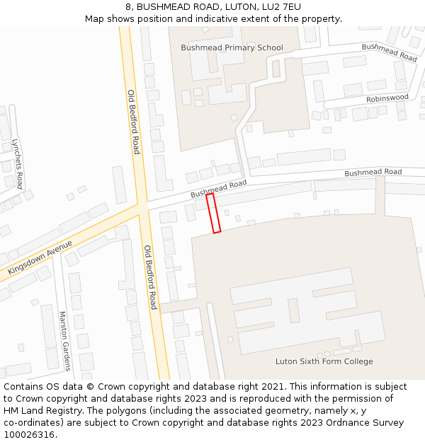 8, BUSHMEAD ROAD, LUTON, LU2 7EU: Location map and indicative extent of plot