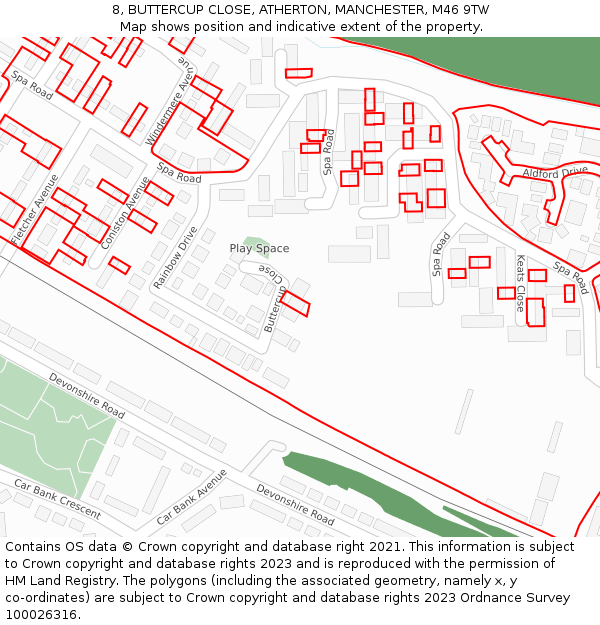 8, BUTTERCUP CLOSE, ATHERTON, MANCHESTER, M46 9TW: Location map and indicative extent of plot