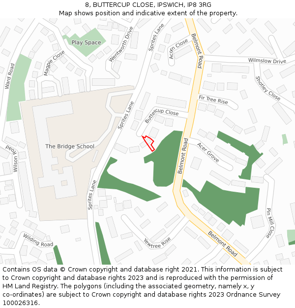 8, BUTTERCUP CLOSE, IPSWICH, IP8 3RG: Location map and indicative extent of plot