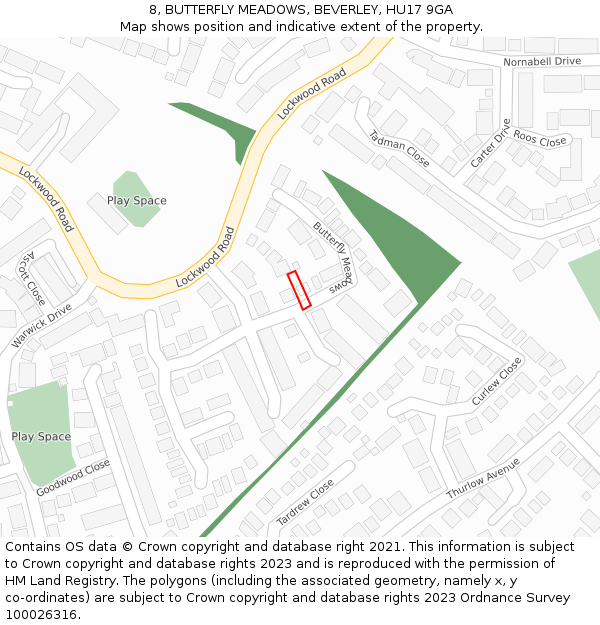 8, BUTTERFLY MEADOWS, BEVERLEY, HU17 9GA: Location map and indicative extent of plot