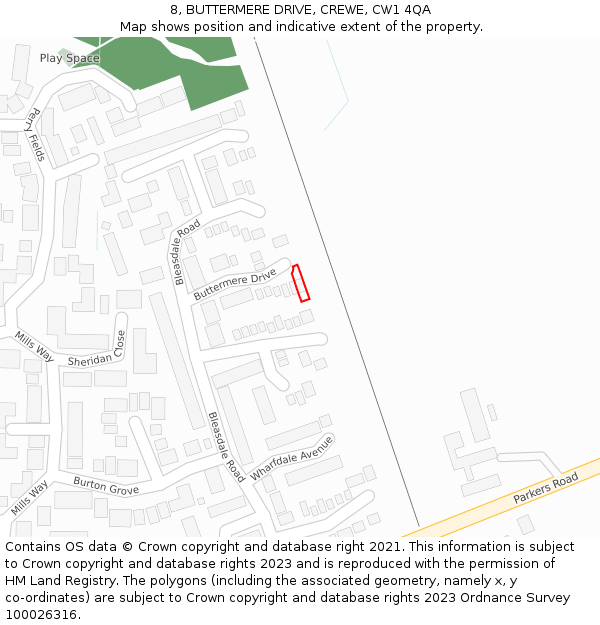 8, BUTTERMERE DRIVE, CREWE, CW1 4QA: Location map and indicative extent of plot