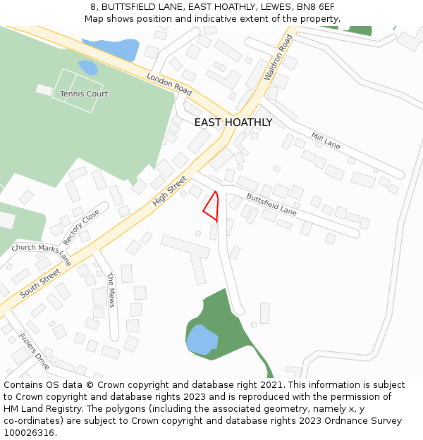 8, BUTTSFIELD LANE, EAST HOATHLY, LEWES, BN8 6EF: Location map and indicative extent of plot