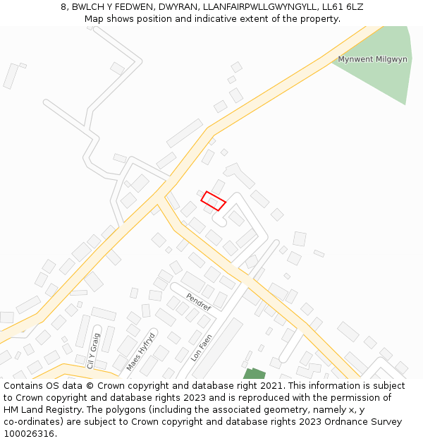 8, BWLCH Y FEDWEN, DWYRAN, LLANFAIRPWLLGWYNGYLL, LL61 6LZ: Location map and indicative extent of plot