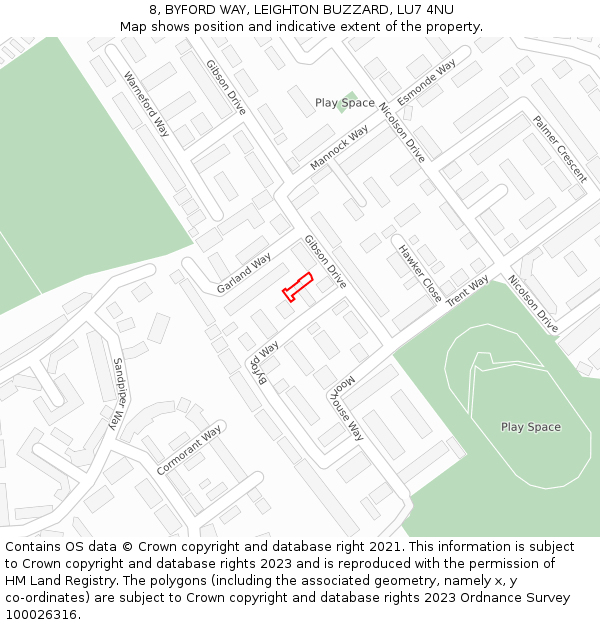 8, BYFORD WAY, LEIGHTON BUZZARD, LU7 4NU: Location map and indicative extent of plot