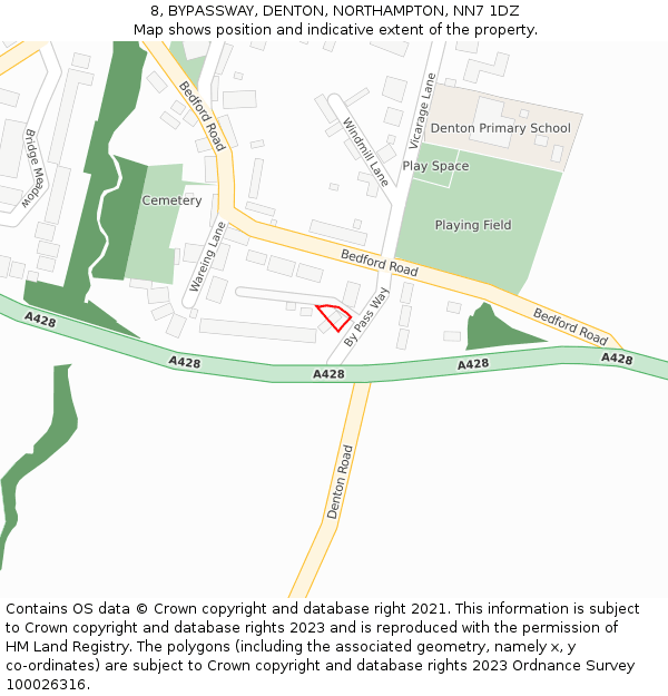 8, BYPASSWAY, DENTON, NORTHAMPTON, NN7 1DZ: Location map and indicative extent of plot