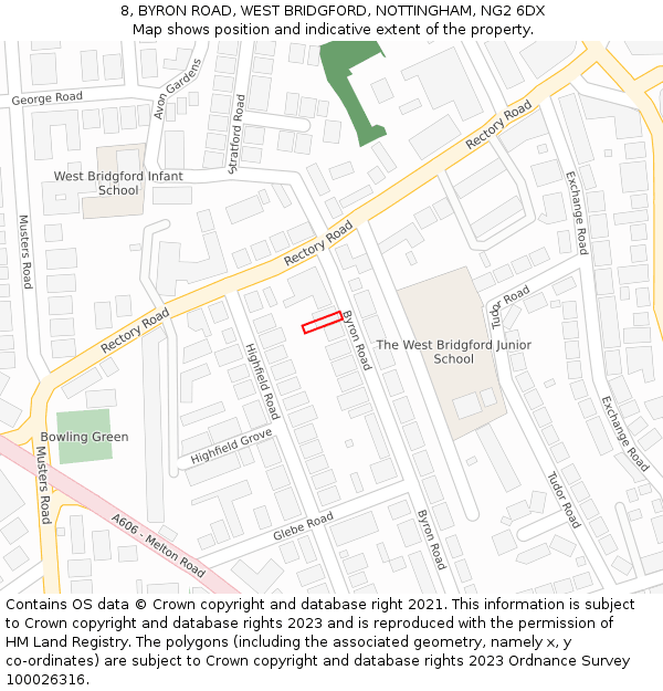 8, BYRON ROAD, WEST BRIDGFORD, NOTTINGHAM, NG2 6DX: Location map and indicative extent of plot