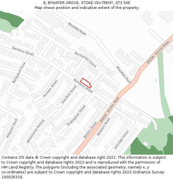 8, BYWATER GROVE, STOKE-ON-TRENT, ST3 5XE: Location map and indicative extent of plot