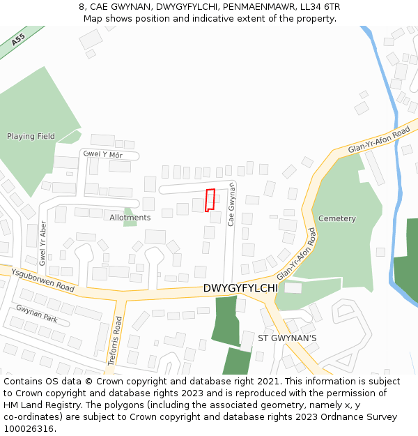 8, CAE GWYNAN, DWYGYFYLCHI, PENMAENMAWR, LL34 6TR: Location map and indicative extent of plot