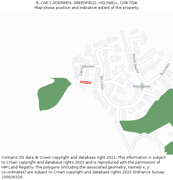 8, CAE Y DDERWEN, GREENFIELD, HOLYWELL, CH8 7QW: Location map and indicative extent of plot