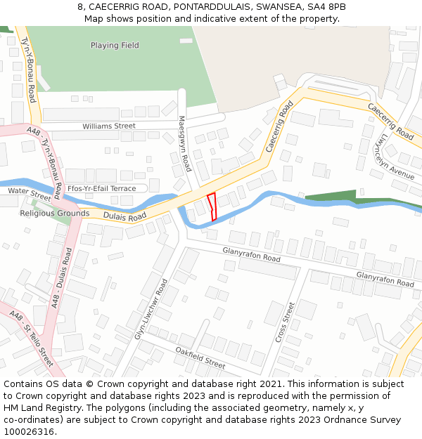 8, CAECERRIG ROAD, PONTARDDULAIS, SWANSEA, SA4 8PB: Location map and indicative extent of plot