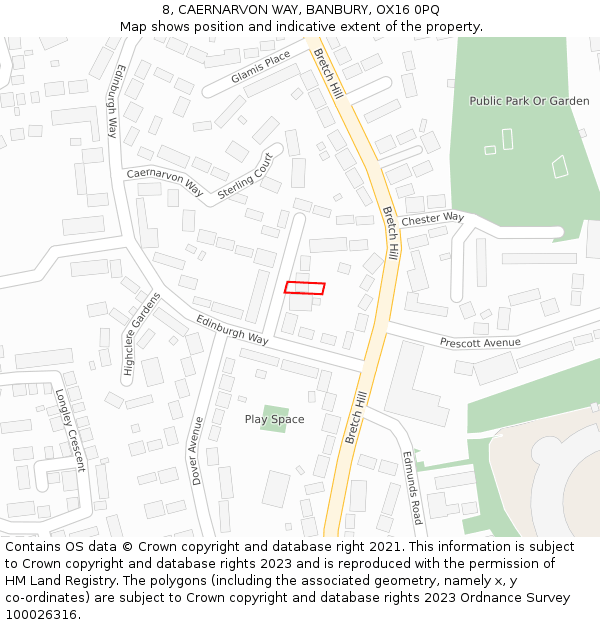 8, CAERNARVON WAY, BANBURY, OX16 0PQ: Location map and indicative extent of plot