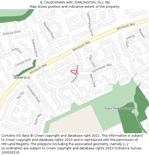 8, CALEDONIAN WAY, DARLINGTON, DL1 3RJ: Location map and indicative extent of plot