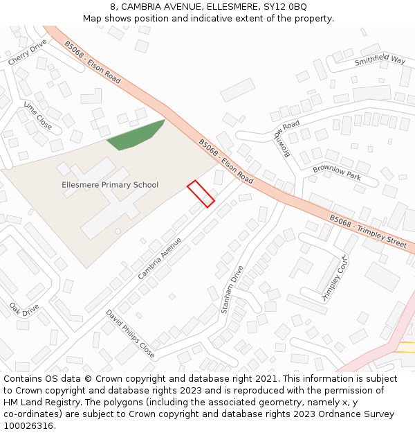 8, CAMBRIA AVENUE, ELLESMERE, SY12 0BQ: Location map and indicative extent of plot
