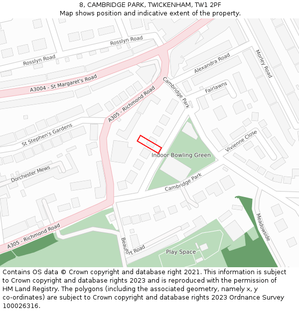 8, CAMBRIDGE PARK, TWICKENHAM, TW1 2PF: Location map and indicative extent of plot