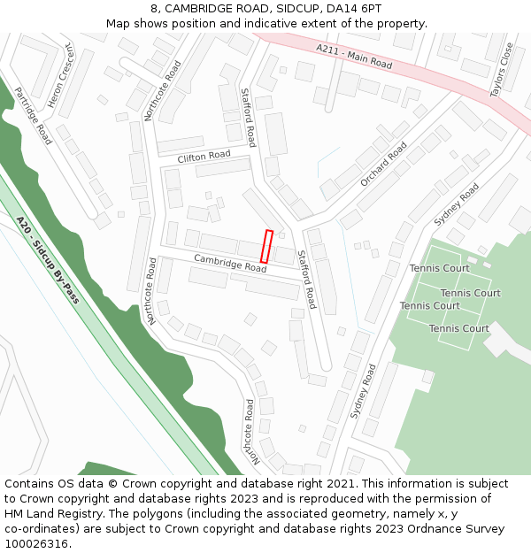 8, CAMBRIDGE ROAD, SIDCUP, DA14 6PT: Location map and indicative extent of plot