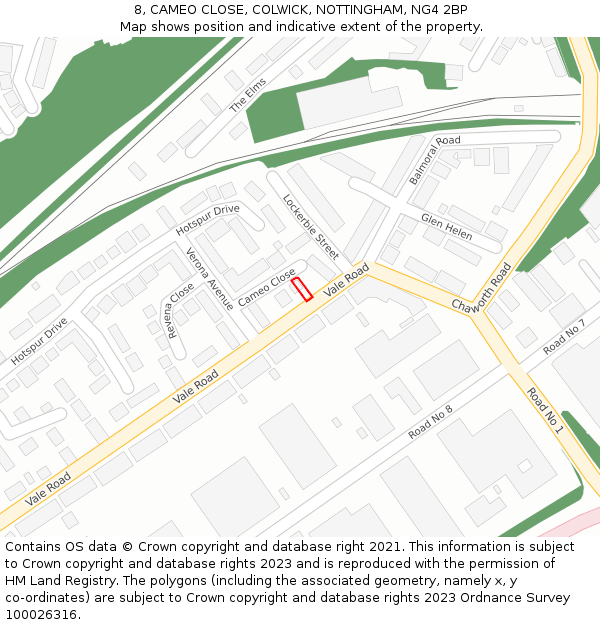 8, CAMEO CLOSE, COLWICK, NOTTINGHAM, NG4 2BP: Location map and indicative extent of plot