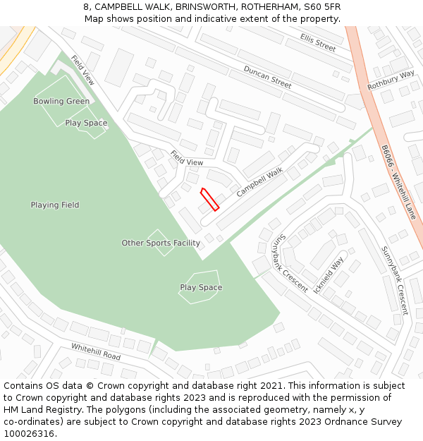 8, CAMPBELL WALK, BRINSWORTH, ROTHERHAM, S60 5FR: Location map and indicative extent of plot