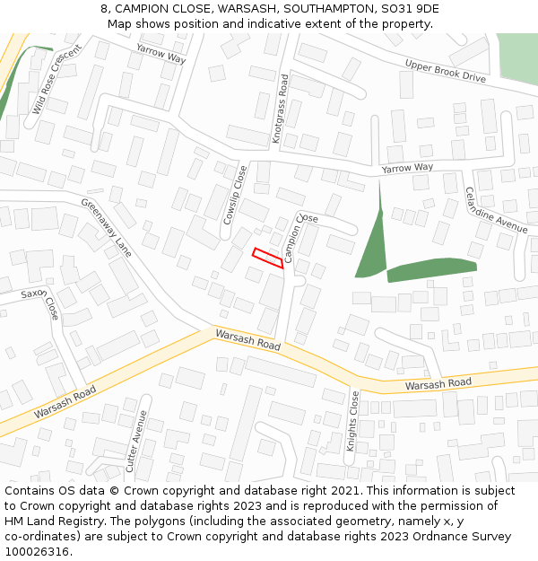 8, CAMPION CLOSE, WARSASH, SOUTHAMPTON, SO31 9DE: Location map and indicative extent of plot