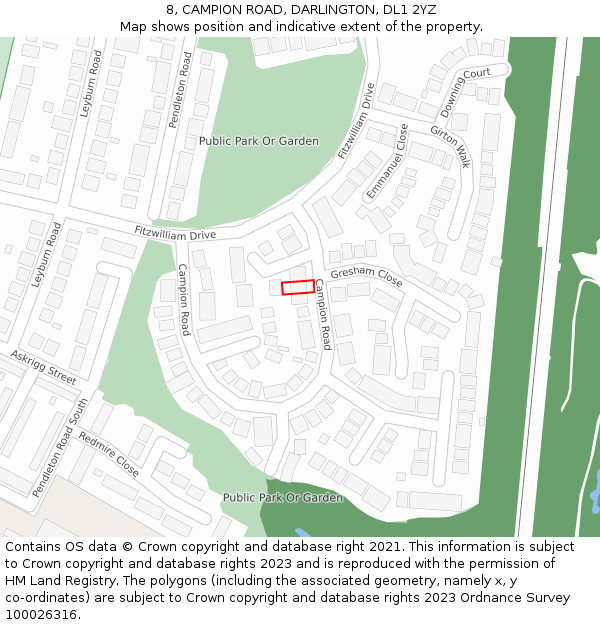 8, CAMPION ROAD, DARLINGTON, DL1 2YZ: Location map and indicative extent of plot