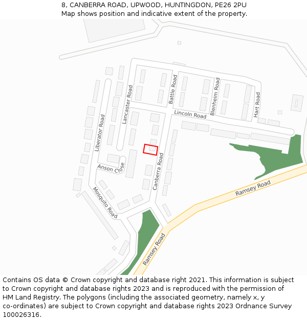 8, CANBERRA ROAD, UPWOOD, HUNTINGDON, PE26 2PU: Location map and indicative extent of plot