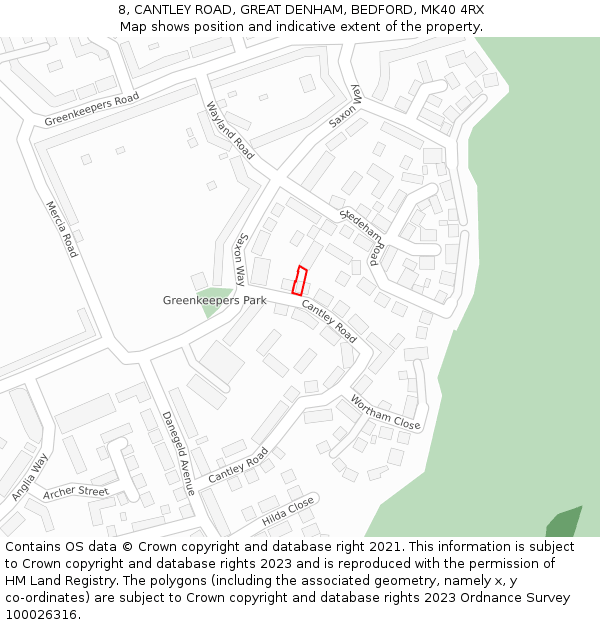 8, CANTLEY ROAD, GREAT DENHAM, BEDFORD, MK40 4RX: Location map and indicative extent of plot