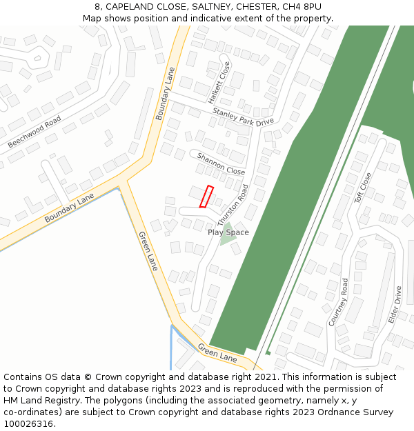 8, CAPELAND CLOSE, SALTNEY, CHESTER, CH4 8PU: Location map and indicative extent of plot