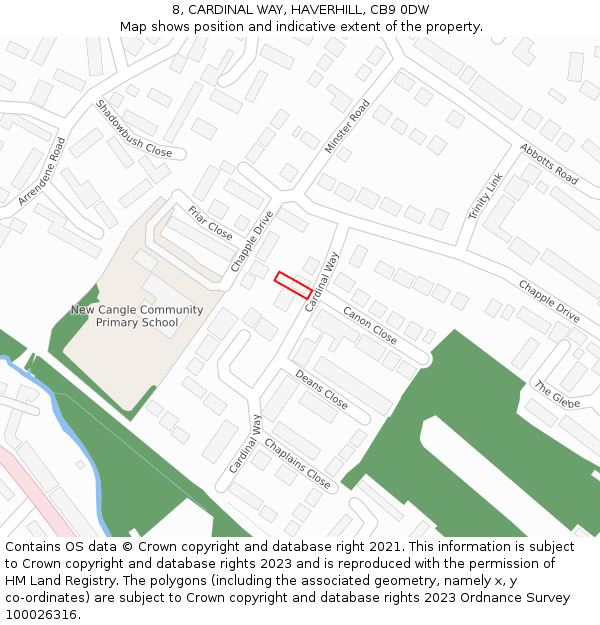 8, CARDINAL WAY, HAVERHILL, CB9 0DW: Location map and indicative extent of plot