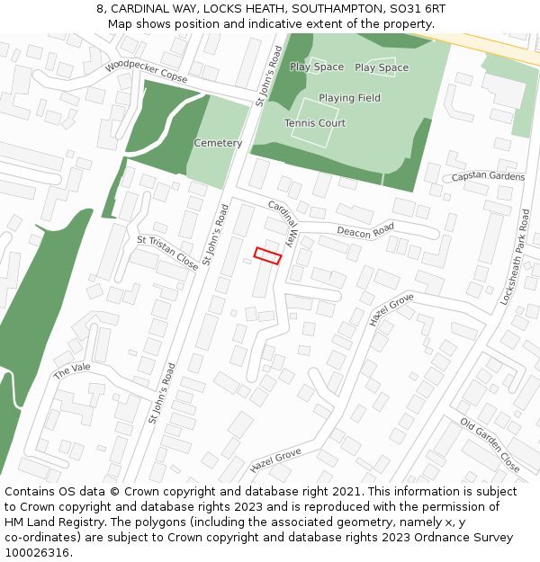 8, CARDINAL WAY, LOCKS HEATH, SOUTHAMPTON, SO31 6RT: Location map and indicative extent of plot