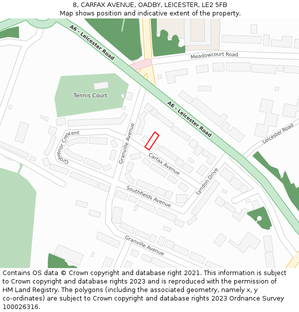 8, CARFAX AVENUE, OADBY, LEICESTER, LE2 5FB: Location map and indicative extent of plot