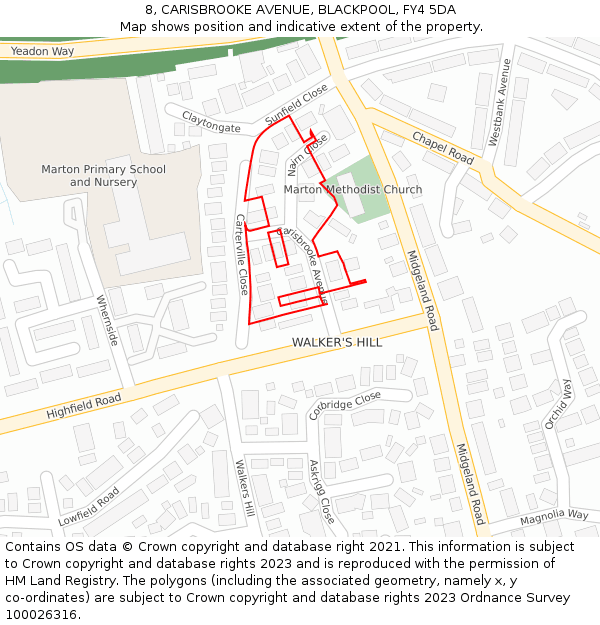 8, CARISBROOKE AVENUE, BLACKPOOL, FY4 5DA: Location map and indicative extent of plot