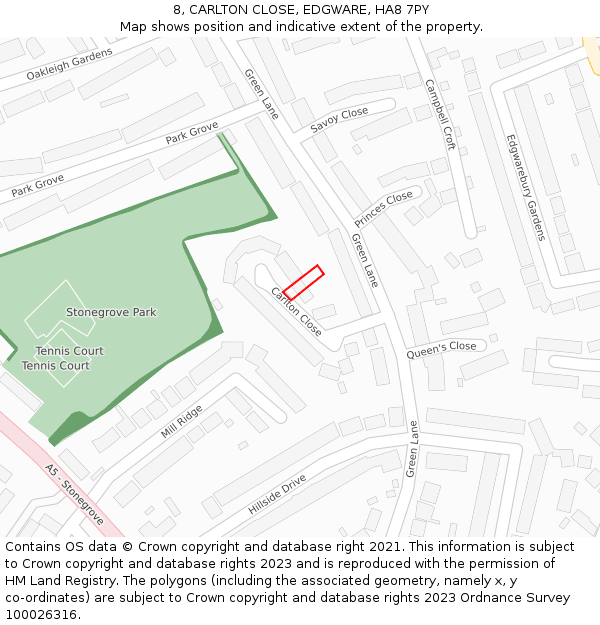 8, CARLTON CLOSE, EDGWARE, HA8 7PY: Location map and indicative extent of plot