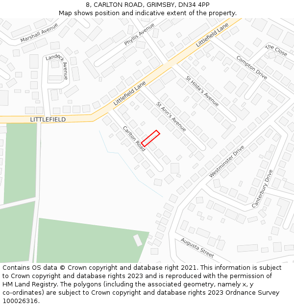 8, CARLTON ROAD, GRIMSBY, DN34 4PP: Location map and indicative extent of plot