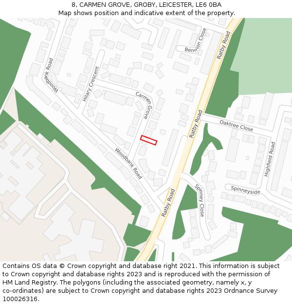 8, CARMEN GROVE, GROBY, LEICESTER, LE6 0BA: Location map and indicative extent of plot